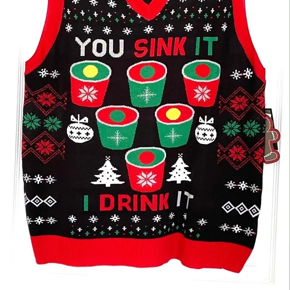 Knitted vest " You sink it I drink it "     NEW ITEM - Picture 2 of 3